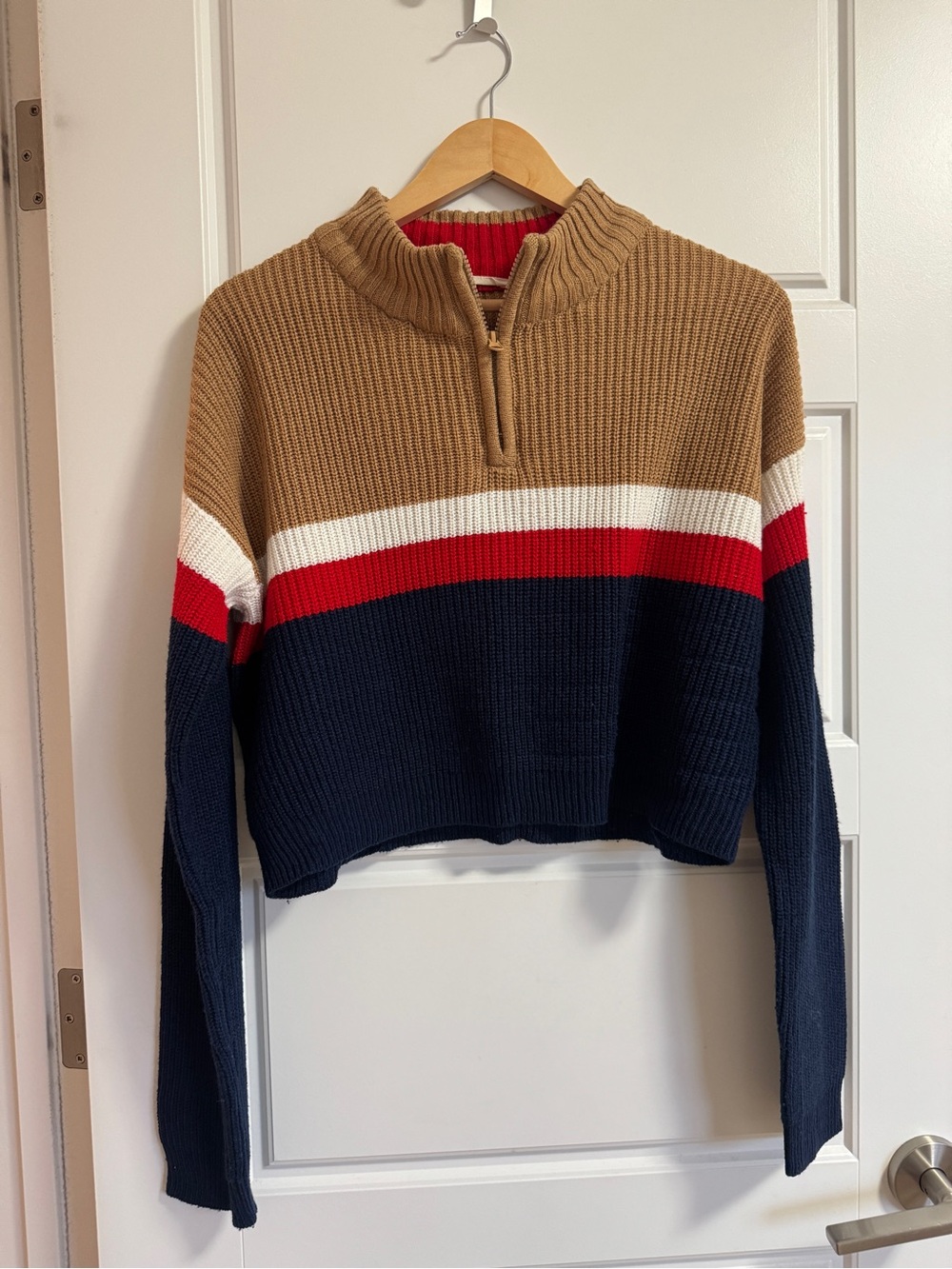Cropped Quarter-Zip Striped Sweater